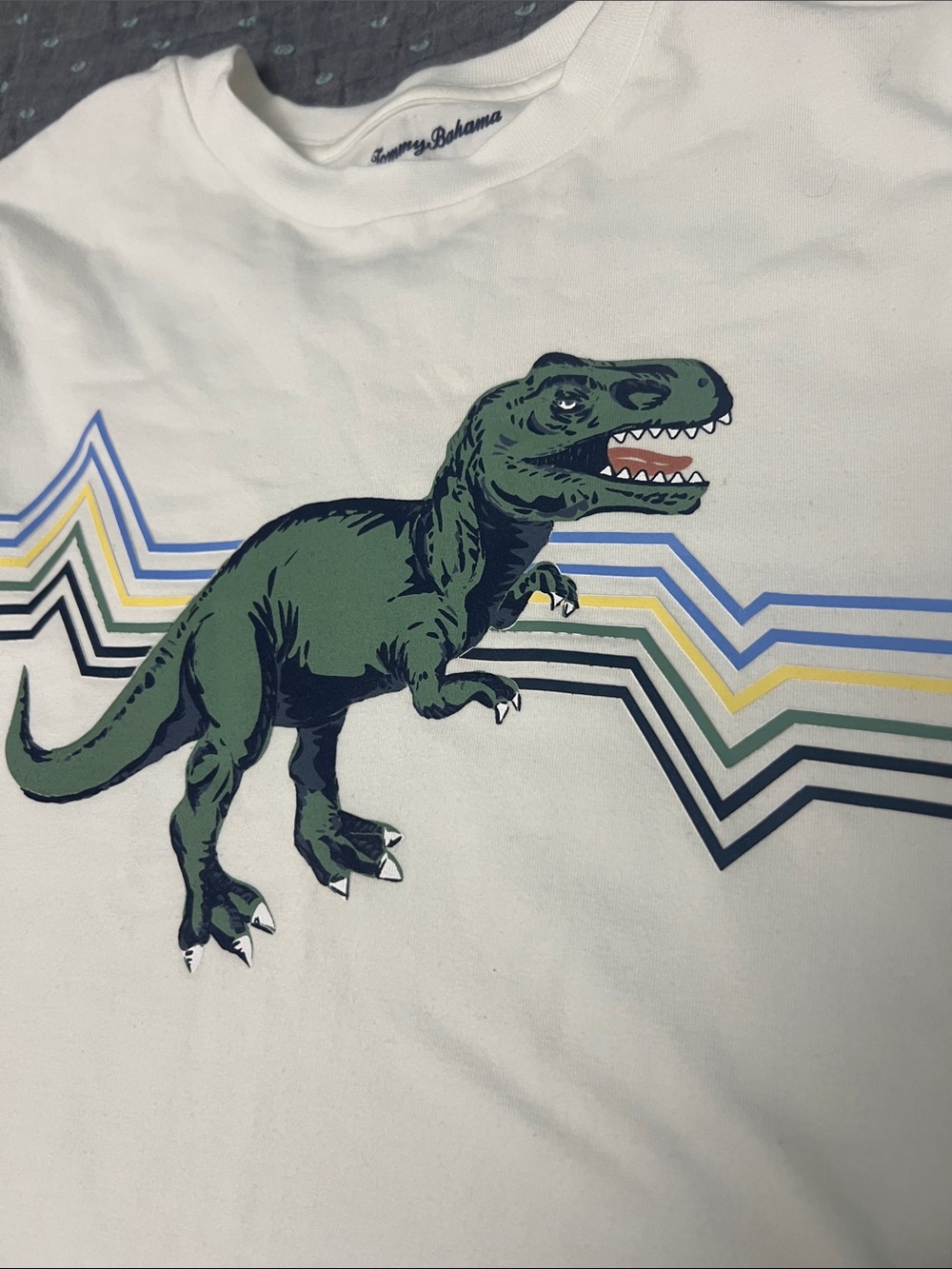 Tommy Bahama White T Shirt Dinosaur T Rex sz S 5/6